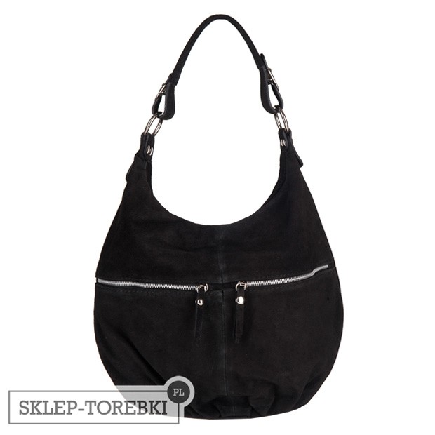 Włoska torebka worek A4 zamsz naturalny czarna (TS-2467-01)