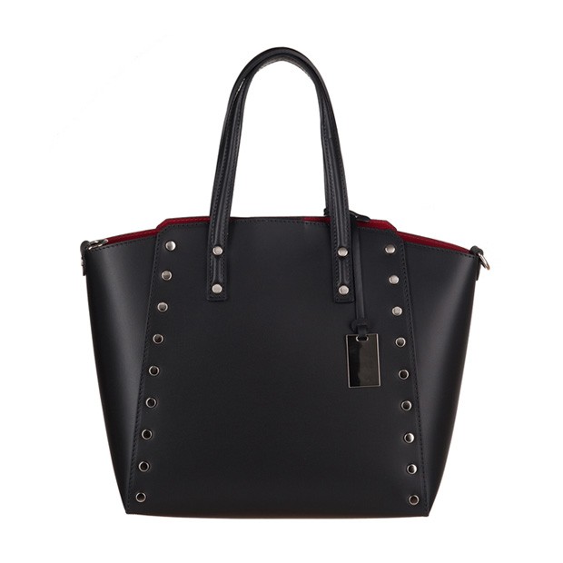 Włoska elegancka torebka kuferek matowa skóra czarna (3275)