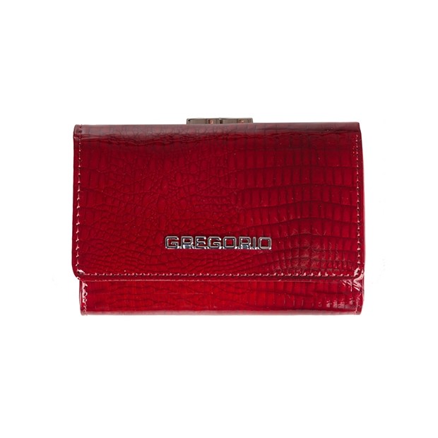 Gregorio - Skórzany damski portfel lakierowany czerwony (CROCO-GF117)