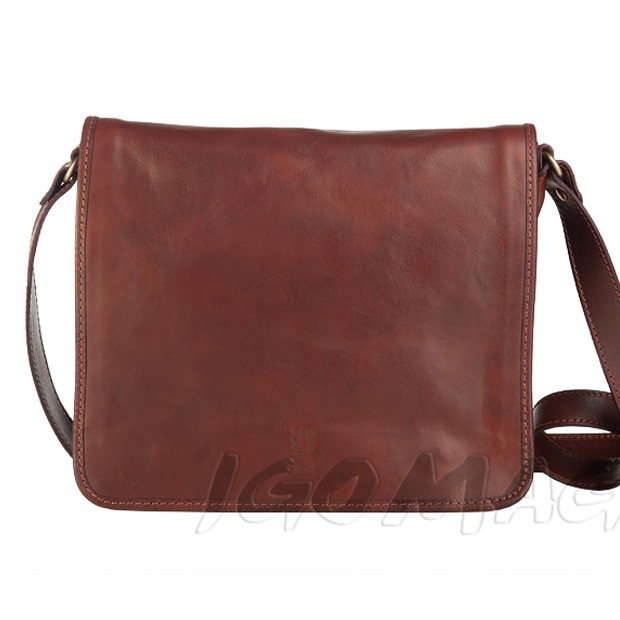 Włoska skórzana torba na ramię dwukomorowa brązowa (T324)