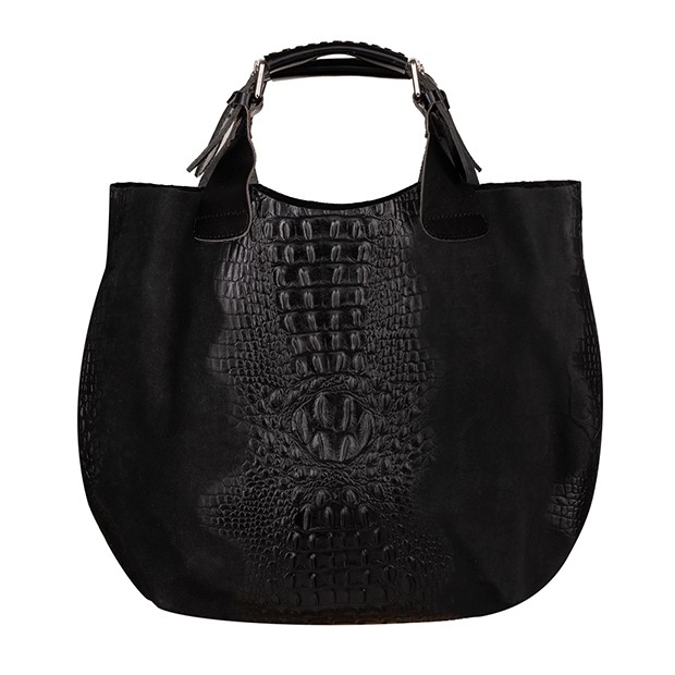 Włoska stylowa torebka skórzana shopper bag krokodyl A4 czarna (TS-5826-01) 
